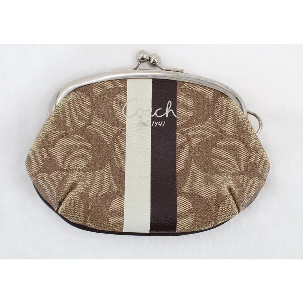 COACH SIGNATURE C STRIPE Kiss Lock Framed Small Coin Change Purse